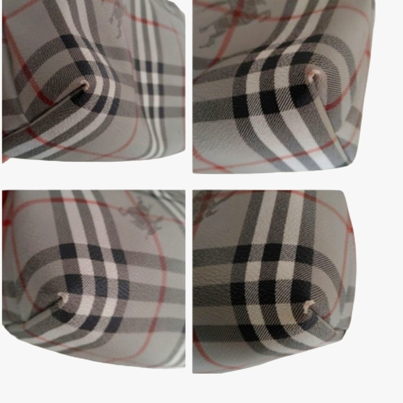 Burberrys Grey Multi Check Print Canvas Leather Bag - Picture 9 of 16